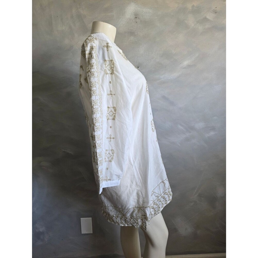 Blue Saks Fifth Avenue Cotton White Taupe Embroidered Tunic Top Sz XL - Picture 8 of 11